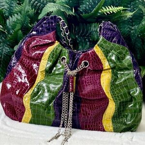 Multicolor Croc-Embossed Women's Bag